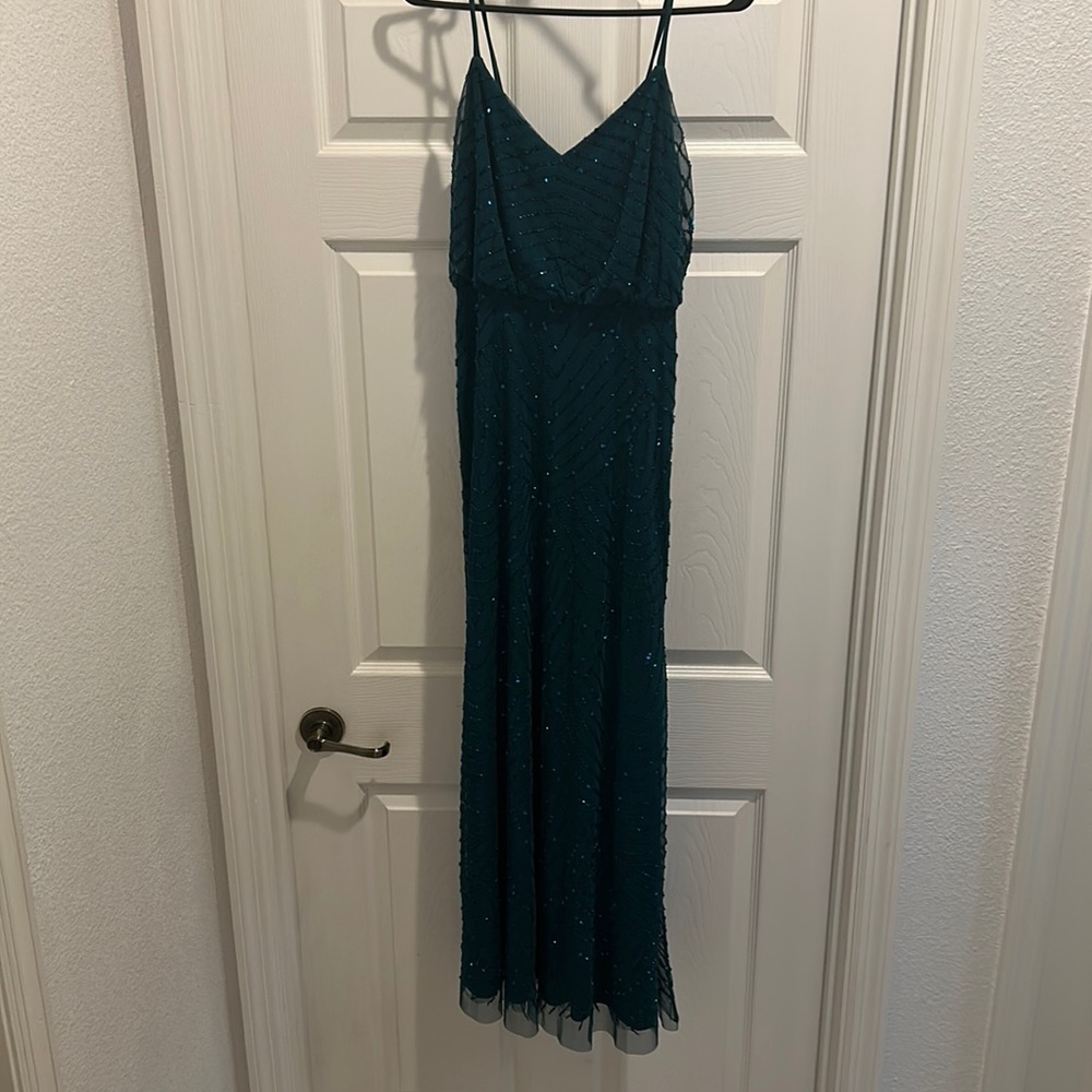 Adrianna Papell Hunter green sequins PROM long dress